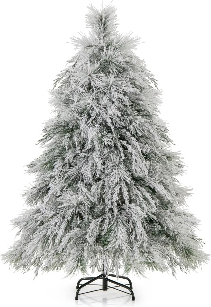 Árvore de Natal com neve artificial de 146 cm com luzes LED brancas quentes Agulhas de pinheiro e folhas de salgueiro Decoração pré-iluminada Verde e