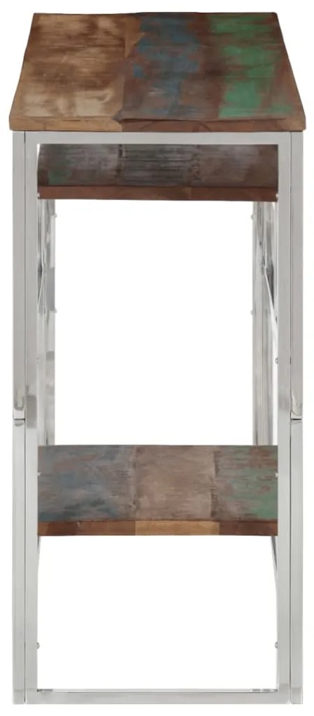 Mesa consola aço inoxidável/madeira recuperada maciça prateado