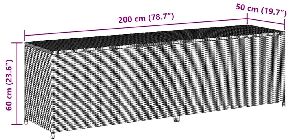 Caixa de arrumação para jardim 200x50x60 cm vime PE castanho