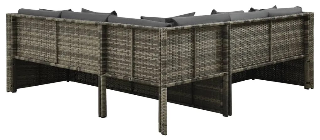4 pcs conjunto lounge de jardim c/ almofadões vime PE cinzento