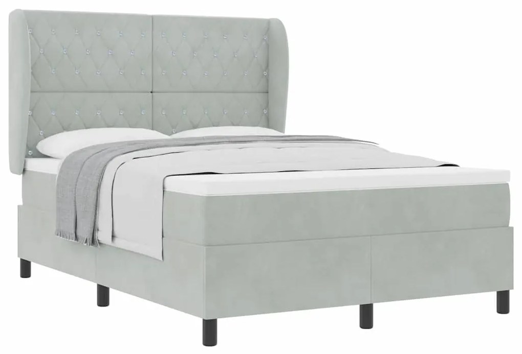 Cama Box Spring com Colchão Cinza Claro 140x190 cm em Veludo