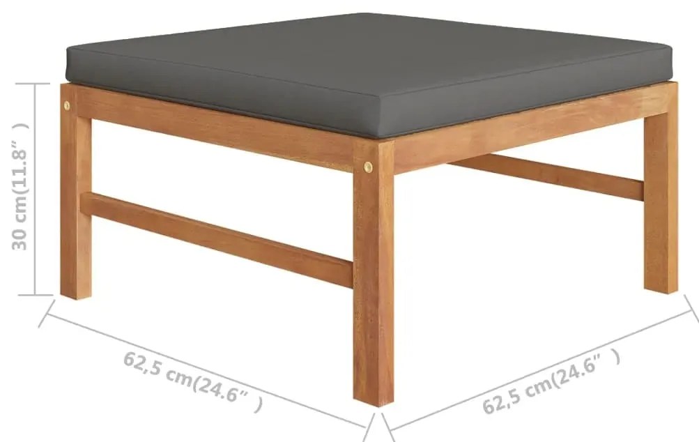 4 pcs conj. lounge jardim c/ almofadões cinzentos teca maciça