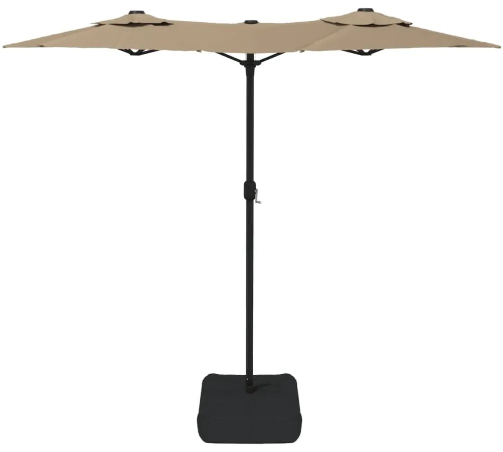 Guarda-sol jardim cabeça dupla/LED 316x240 cm cinza-acastanhado