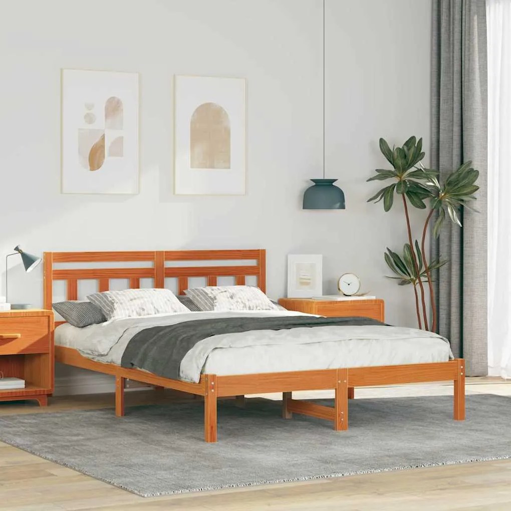 vidaXL Estrutura da Cama Castanho 140 x 190 cm Madeira de pinho maciça
