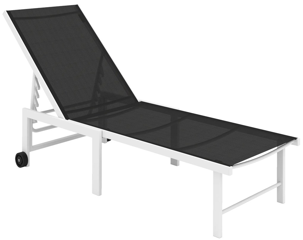 Outsunny Espreguiçadeira Reclinável de Jardim com Rodas Encosto Ajustável em 5 Níveis e Estrutura de Aço 166x60x84 cm Cinza | Aosom Portugal