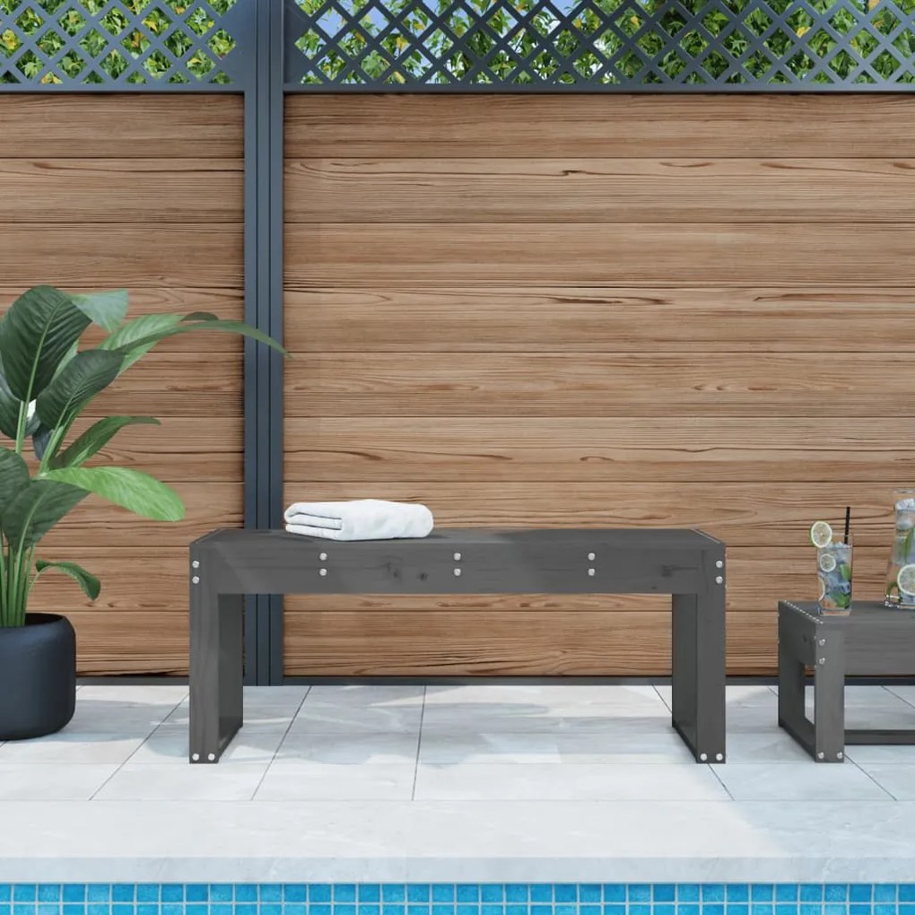 825095 vidaXL Banco de jardim 110x38x45 cm madeira de pinho maciça cinzento