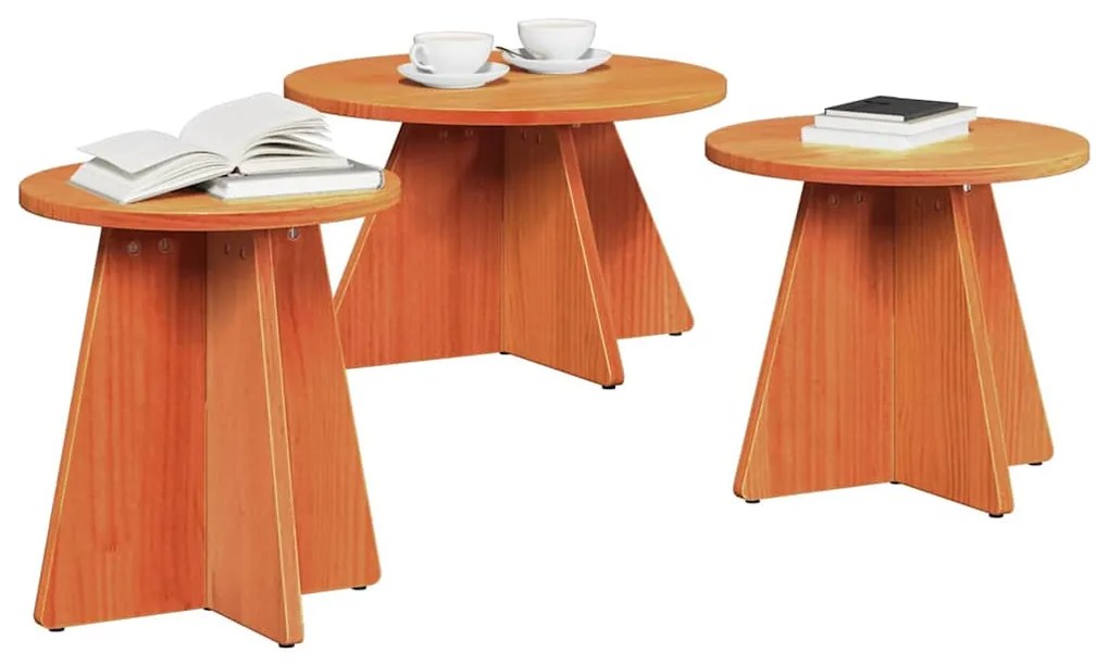 Mesa de centro 3 pcs Marrom Cera 49 x 49 x 30 cm