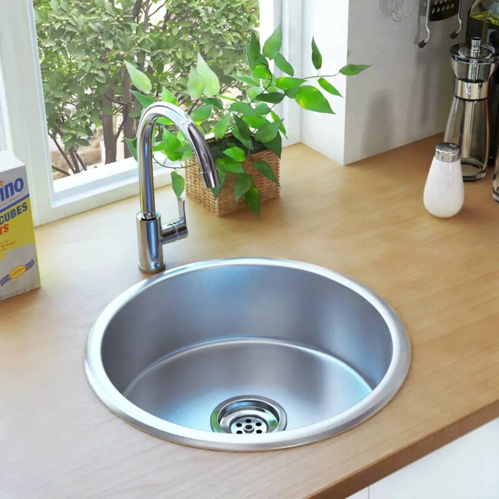 145070 vidaXL Lava-louças de cozinha com ralo e sifão aço inoxidável