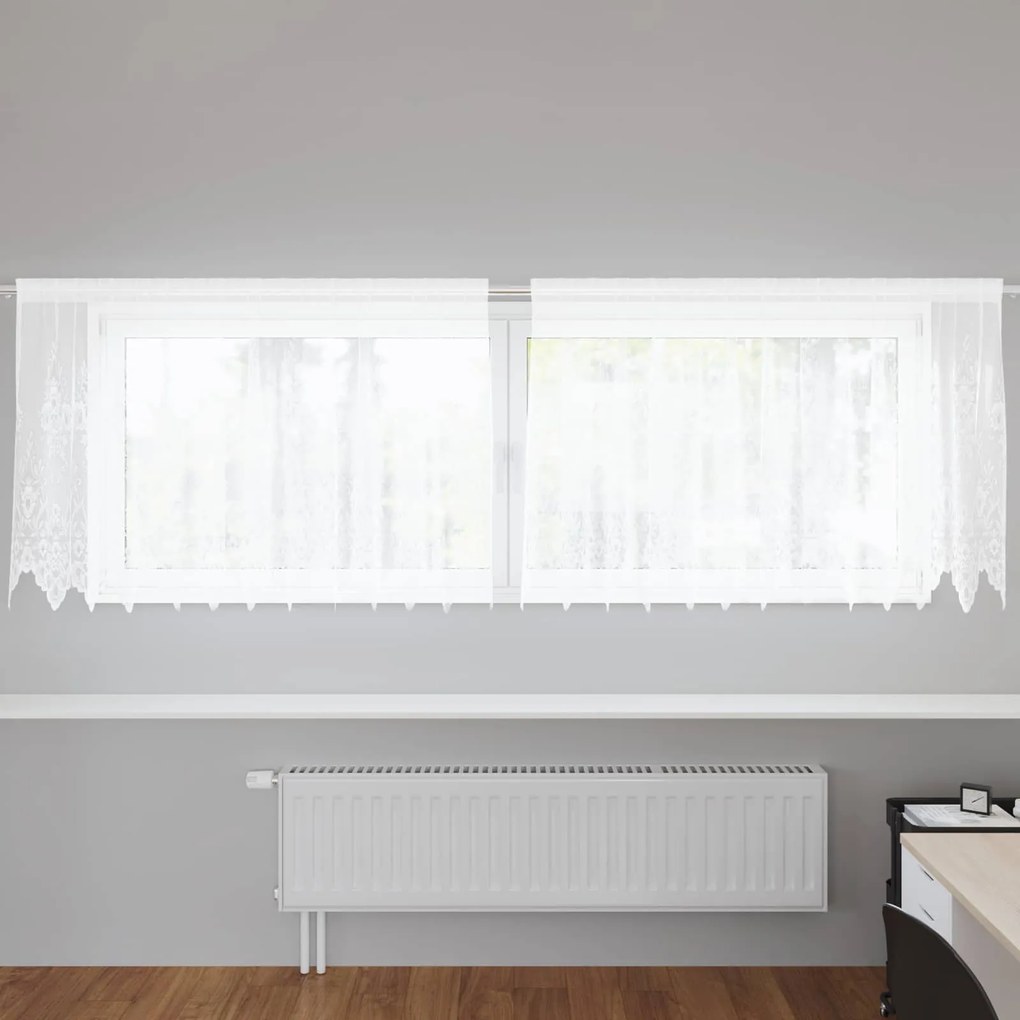 vidaXL Cortina de Renda com cortinas Branco 100 x 300 cm Poliéster