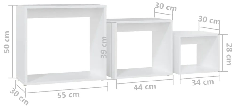 Mesas de encastrar 3 pcs contraplacado branco