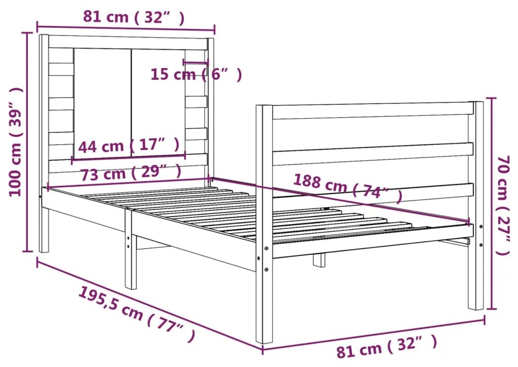 Cama sem colchão 75x190 cm madeira de pinho maciça branco