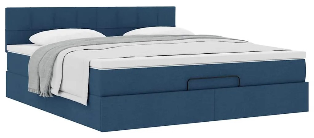Estrutura de cama otomana com colchão 160x200 cm tecido azul
