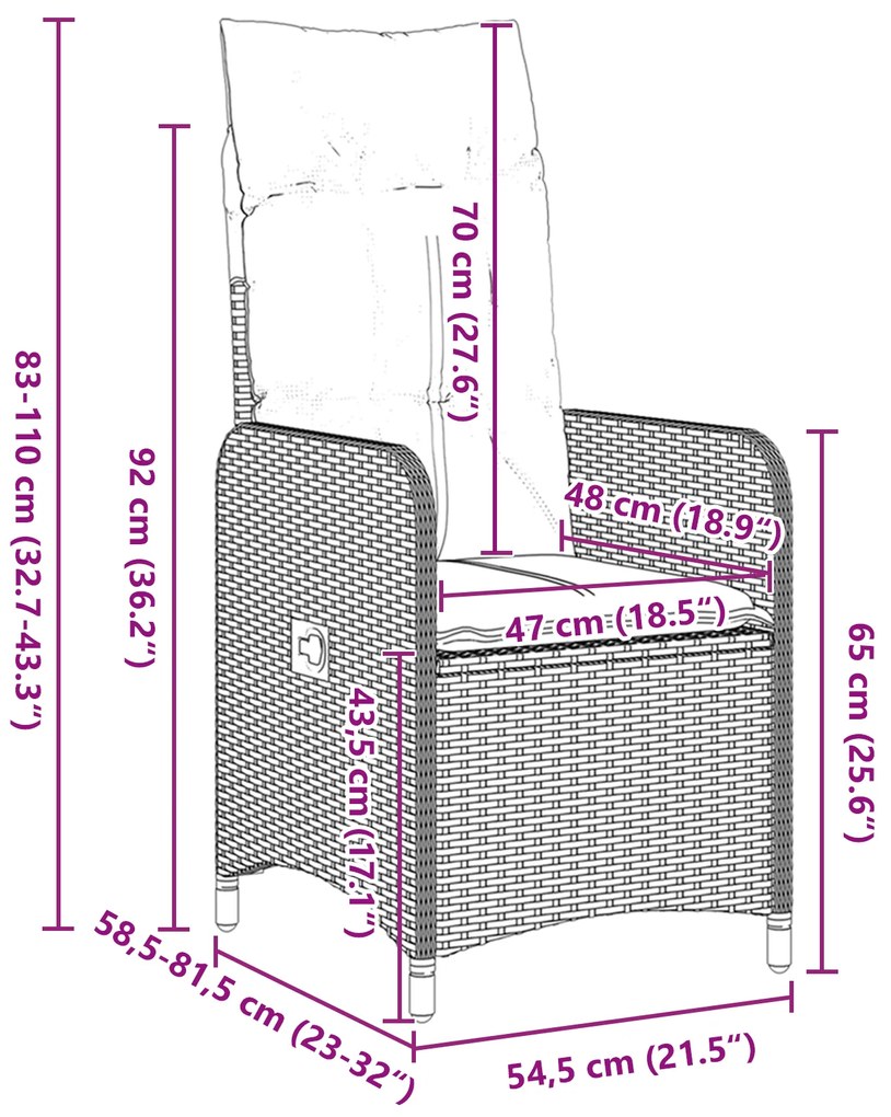 Conjunto de Jantar de Jardim 3 Peças com Almofadas Pretas de Rattan Po