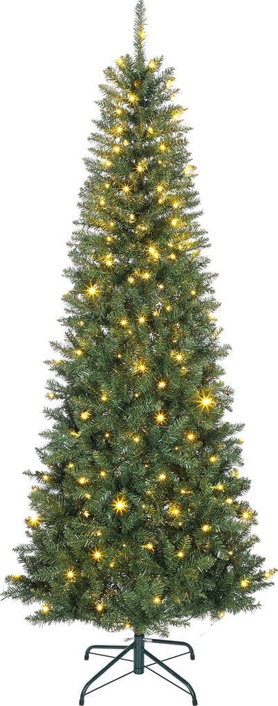 Árvore de Natal artificial de 210 cm, árvore de Natal esguia com 350 luzes, 1273 ramos, suporte metálico dobrável, verde