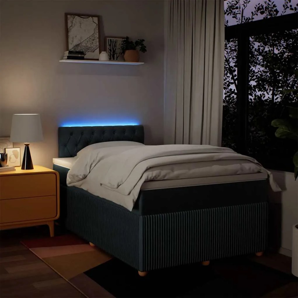 Cama boxspring com colchão 120x190 cm tecido azul