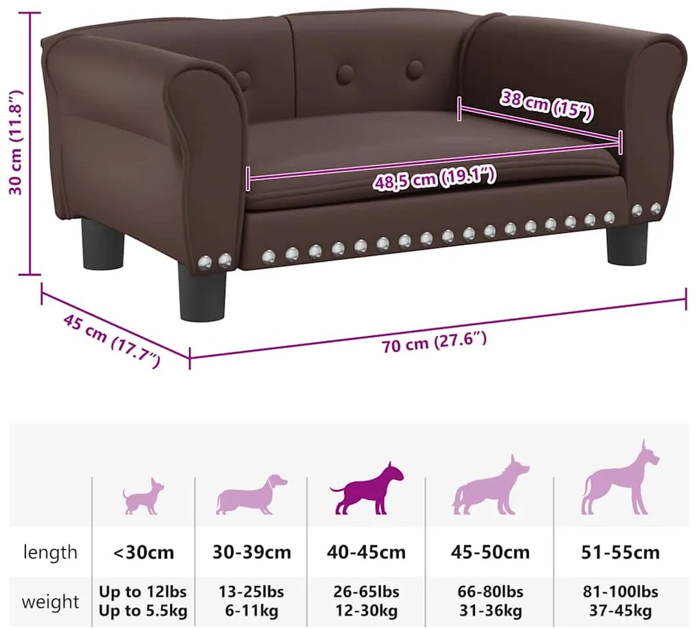 Cama para cães 70x45x30 cm couro artificial castanho