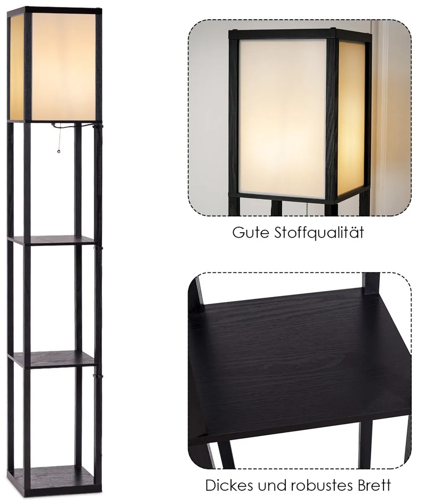 Luminária de chão moderna com prateleira iluminada 29 x 29 x 163 cm preta