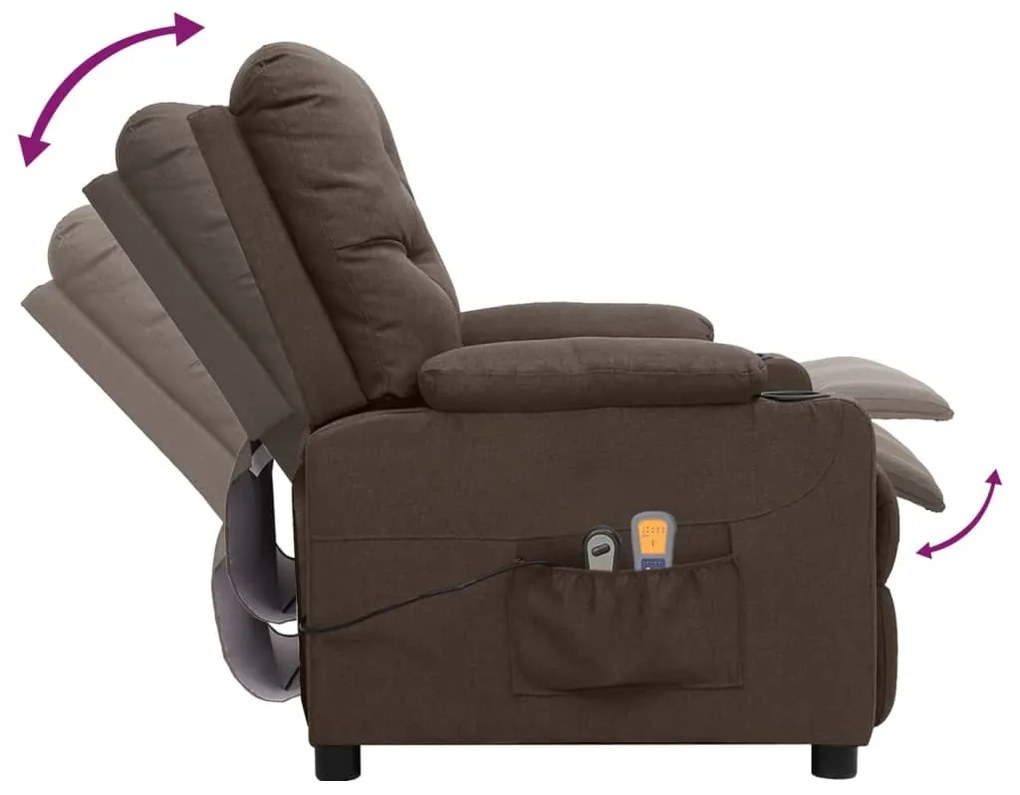 Poltrona de massagens elétrica reclinável tecido castanho