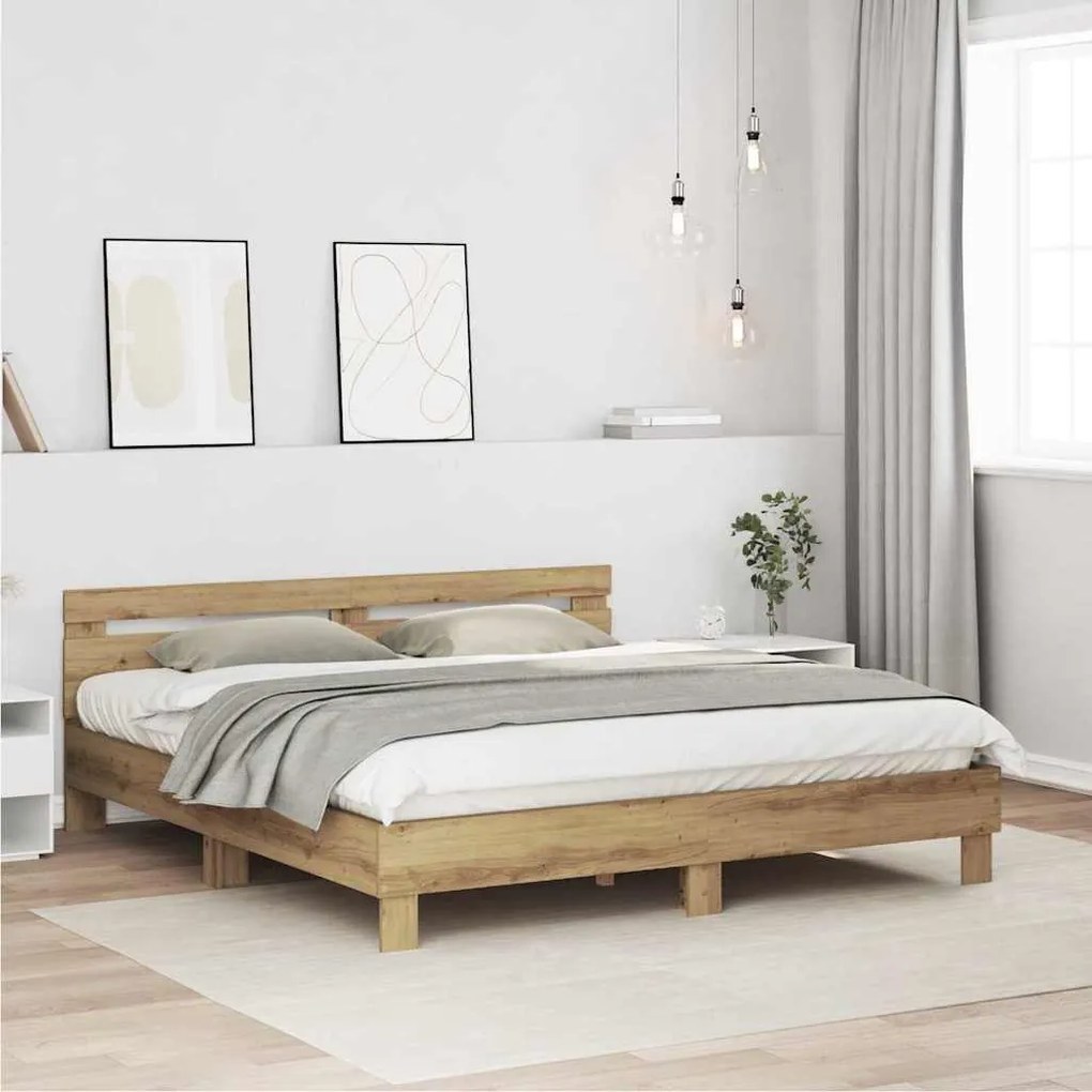 Estrutura da Cama com cabeceira Carvalho Artesanal 180 x 200 cm