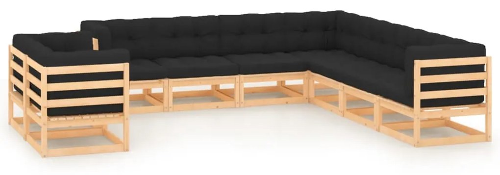 vidaXL 9 pcs conj. lounge jardim c/ almofadões antracite pinho maciço