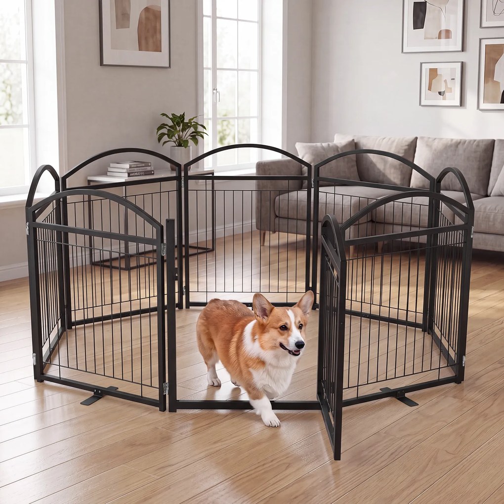 Vedação para Cães, 480 x 81 cm, 8 Painéis Modulares e Dobráveis, Preto