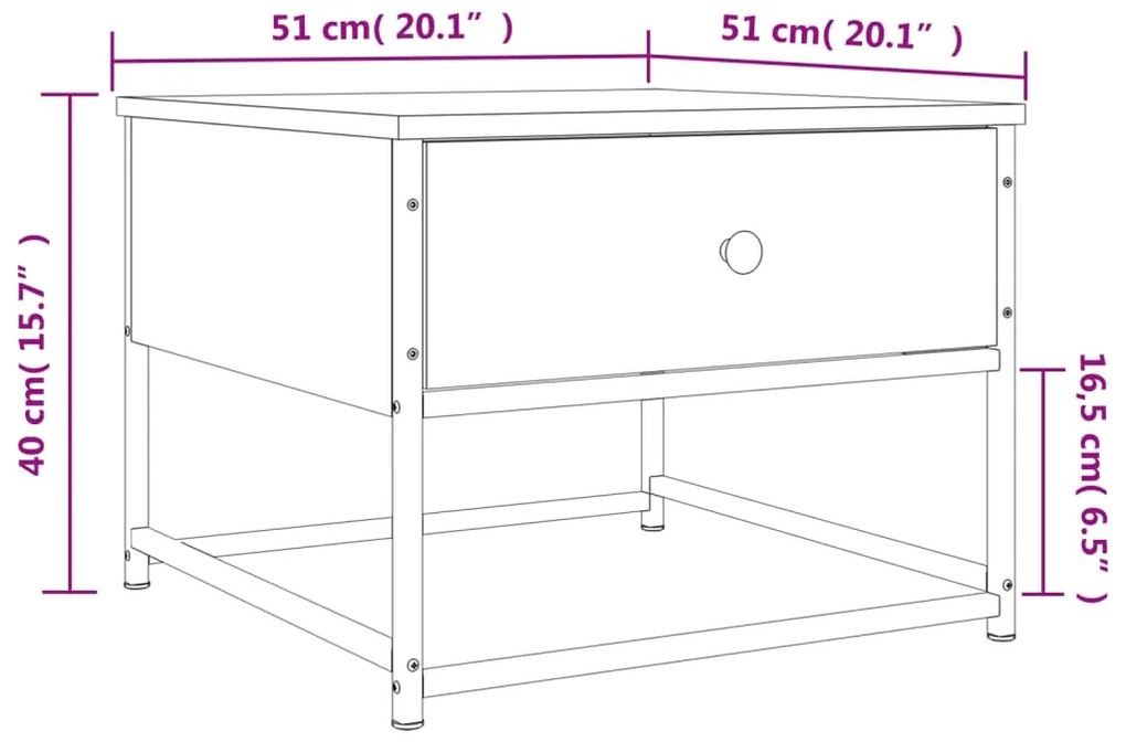 Mesa de centro 51x51x40 cm derivados de madeira cinza sonoma