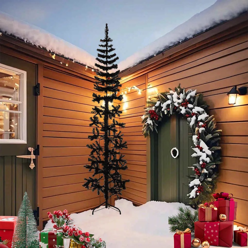Meia árvore de Natal fina com suporte 240 cm preto