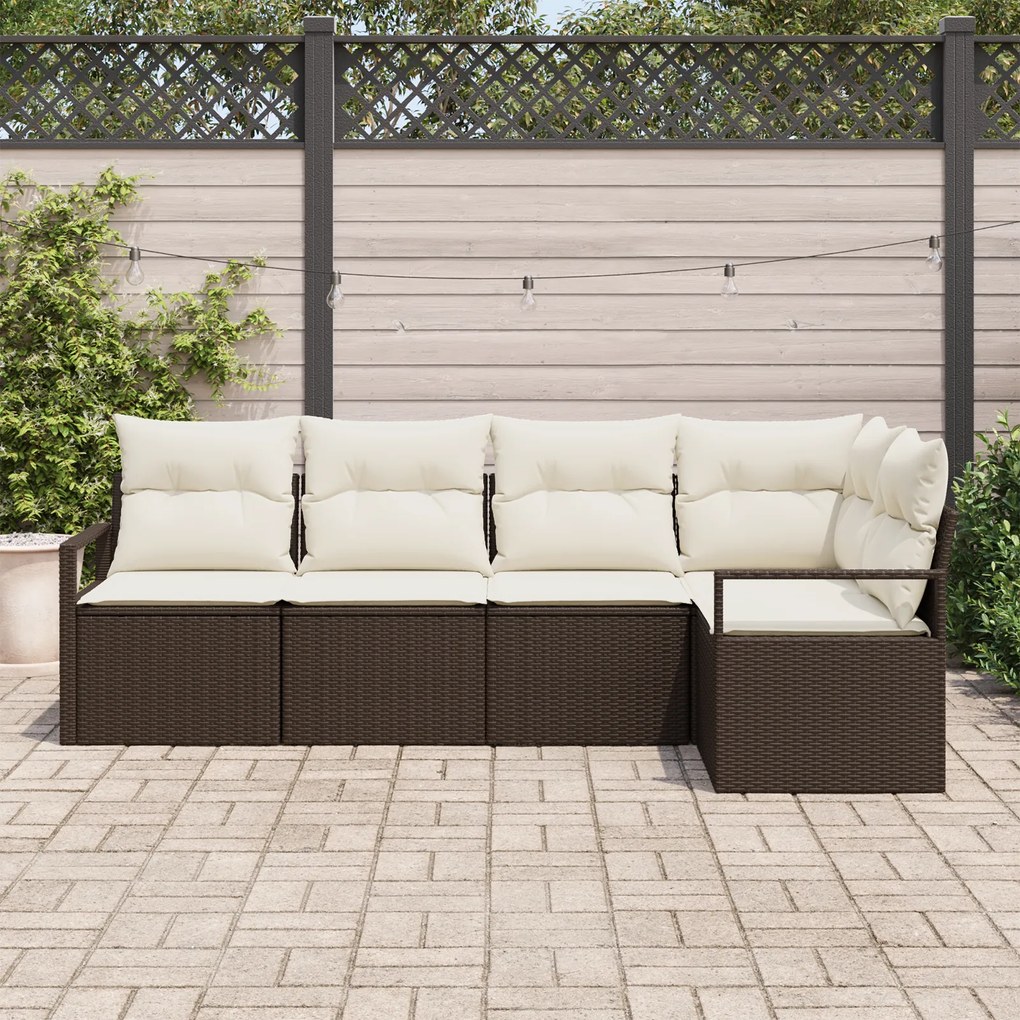 Conjunto de Sofás de Jardim vidaXL de 5 Peças com Almofadas Castanhas