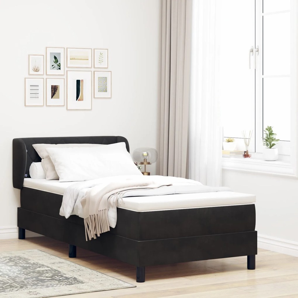 Camas Box Spring vidaXL com Colchão Preto 90x190 cm em Veludo