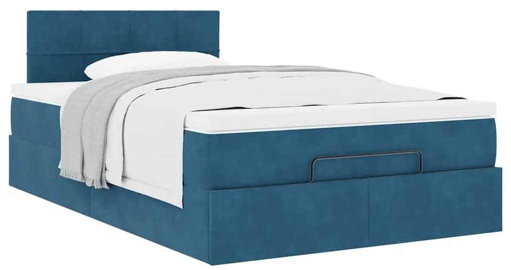 Cama otomana com colchão 120x190 cm veludo azul-escuro