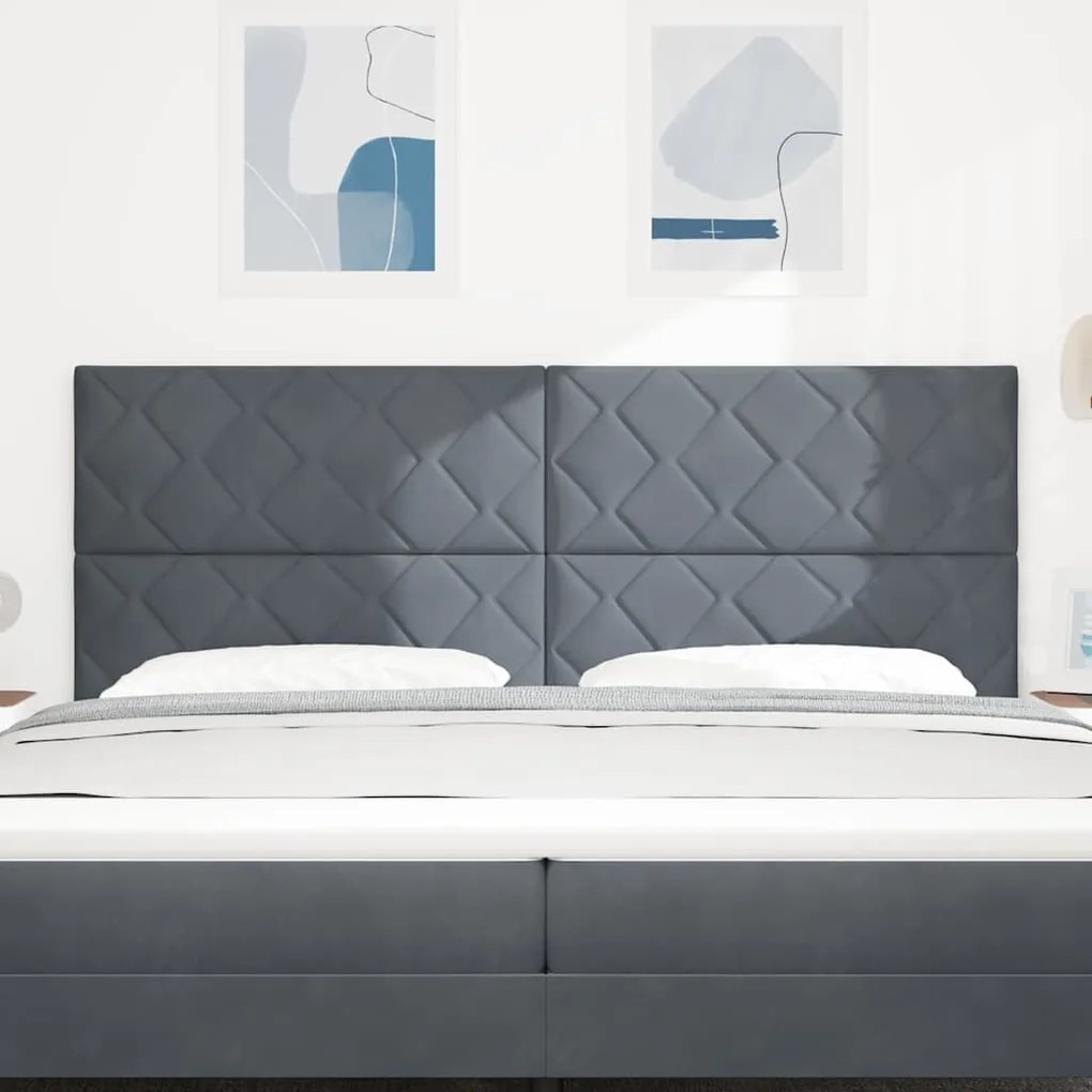 Cabeceira de Veludo Cinza Escuro com Design de Diamante - 200cm