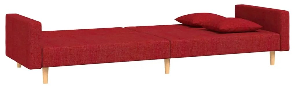 Sofá-cama 2 lugares com duas almofadas tecido vermelho tinto