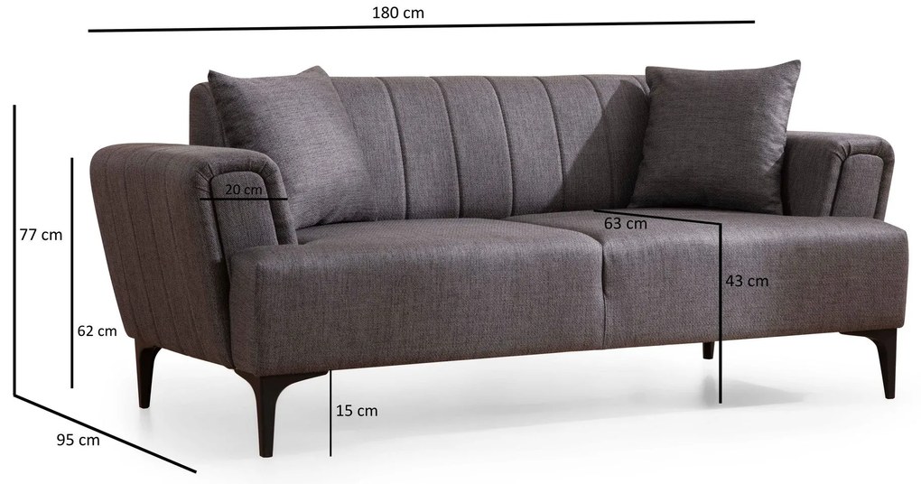 Sofá de 2 Lugares Hamlet – Cinzento Escuro – 180x95x77 cm