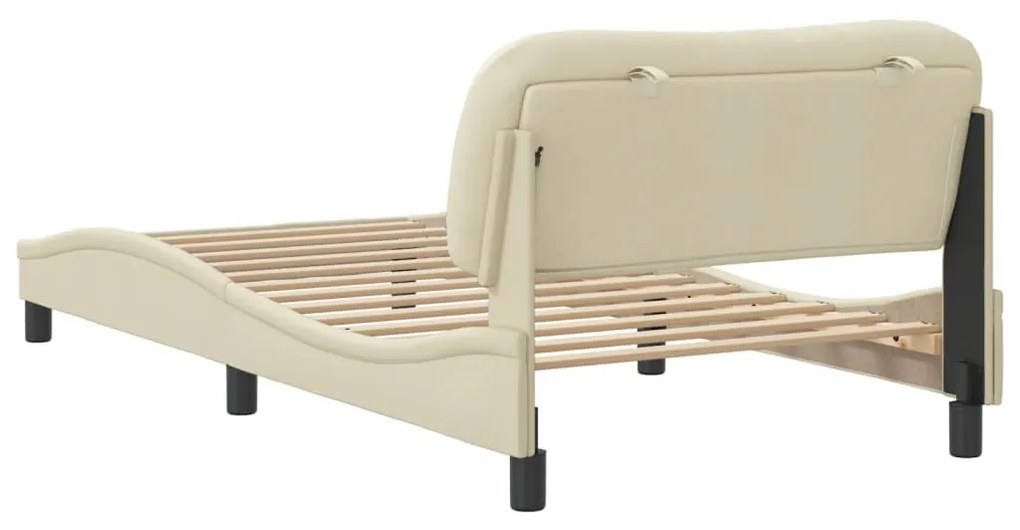 Estrutura de cama sem colchão 100x200 cm tecido cor creme