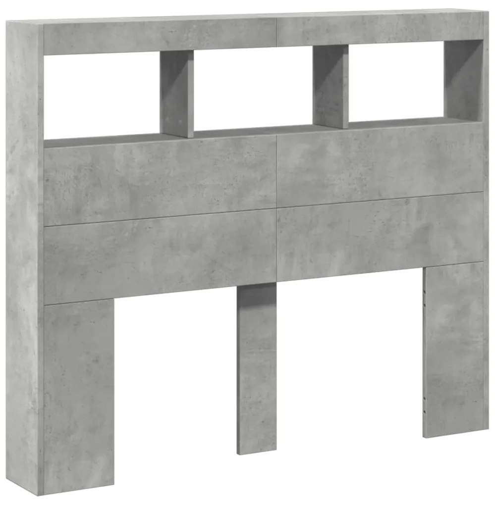 Armário de cabeceira c/ luzes LED 120x17x102cm cinzento cimento