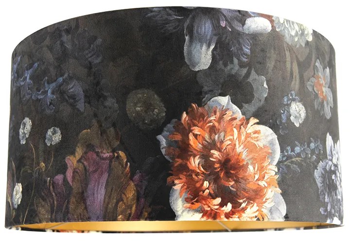 Abajur de veludo com design floral 50/50/25 interior dourado