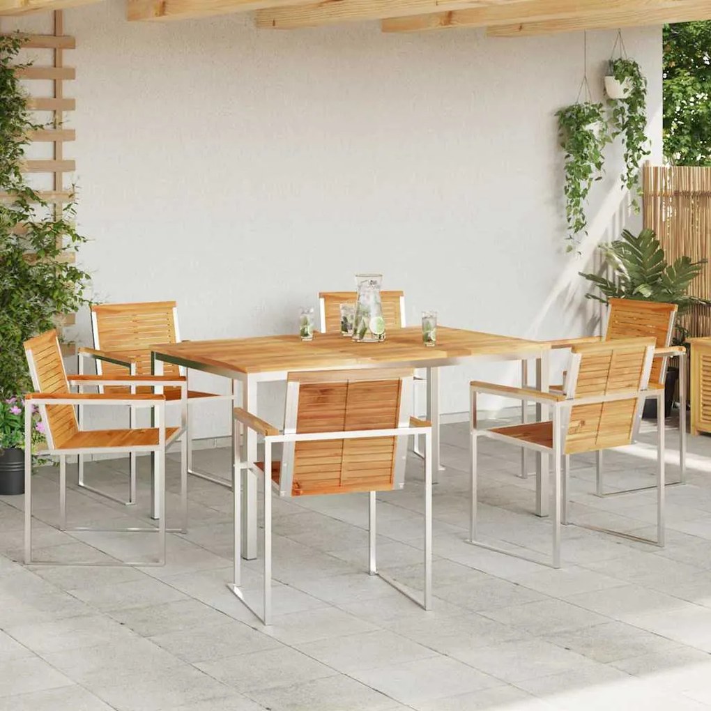 Conjunto de Jantar de Jardim com 7 Peças: Mesa de Madeira Sólida de Te