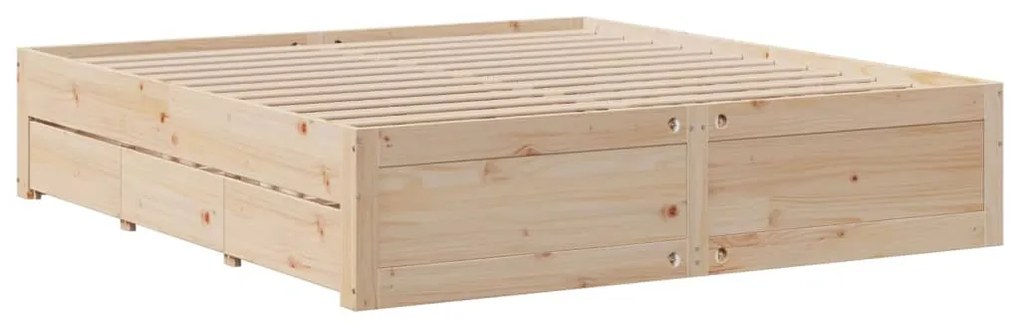 Cama sem colchão com gavetas 200x200 cm madeira de pinho maciça