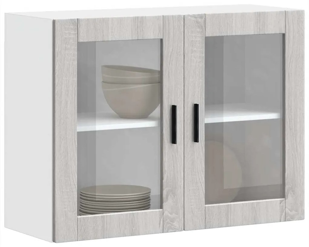 vidaXL Armário de parede de cozinha porta de vidro Porto cinza sonoma