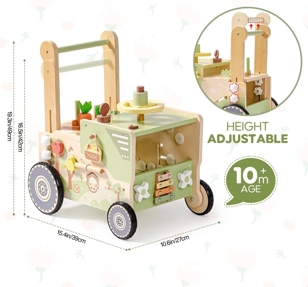 Andador de madeira para bebés 39 cm x 27 cm x 49 cm Green Farm