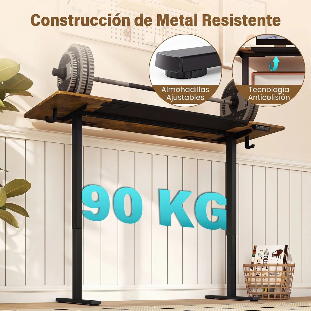 Secretária Elevatória Elétrica, 160 x 60 x 72-118 cm, 3 Alturas Memorizáveis, Castanho