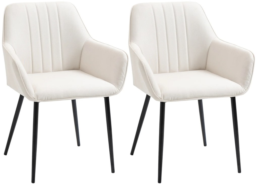 HOMCOM Conjunto de 2 Cadeiras de Sala de Jantar Estofadas em Linho com Encosto e Pés de Metal 59,5x56,5x81 cm Bege Claro | Aosom Portugal