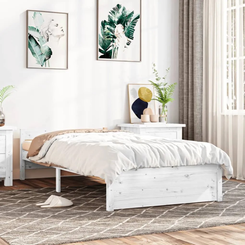 vidaXL Estrutura de cama 90x200 cm madeira maciça branco
