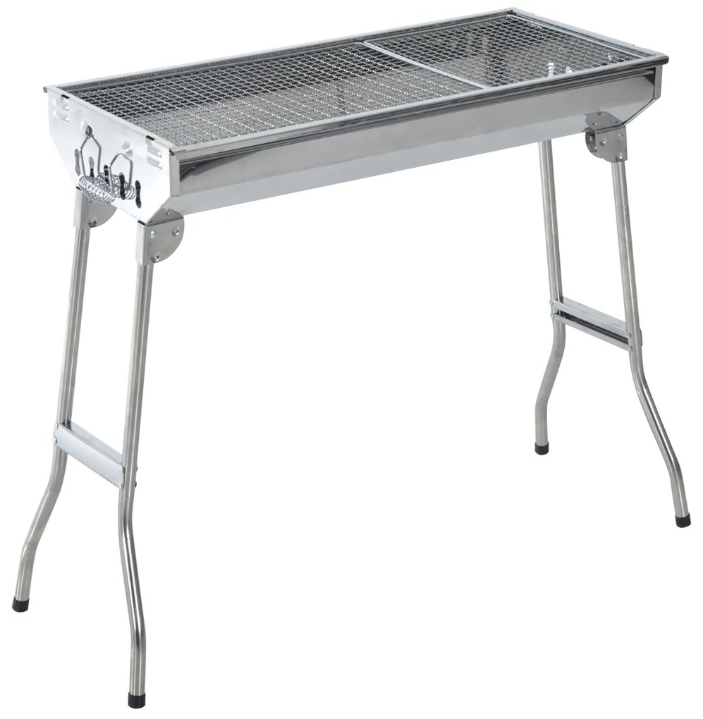 Outsunny Barbecue Portátil e Dobrável de Aço Inoxidável com Grelha Barbecue a Carvão com Ventilação para Jardim Picnic Camping 73x33x71 cm Prata