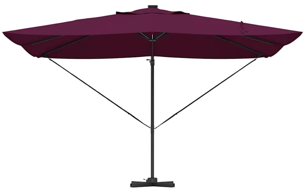 Parasol Cantilever Roma com LEDs Vermelho Bordeaux, 352 x 251 x 265 cm