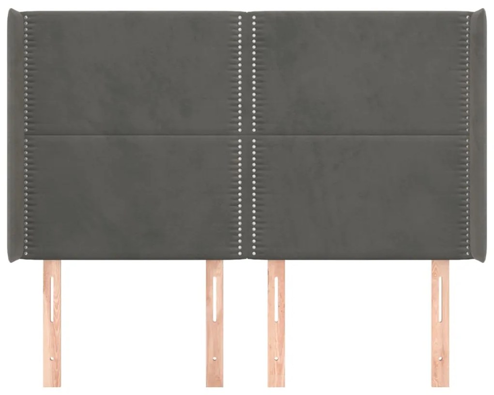 Cabeceira cama c/ abas veludo 147x16x118/128 cm cinzento-escuro