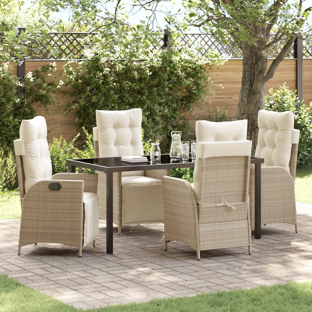 Conjunto de Jantar de Jardim - 5 Peças - Bege - Rattan Poliéster