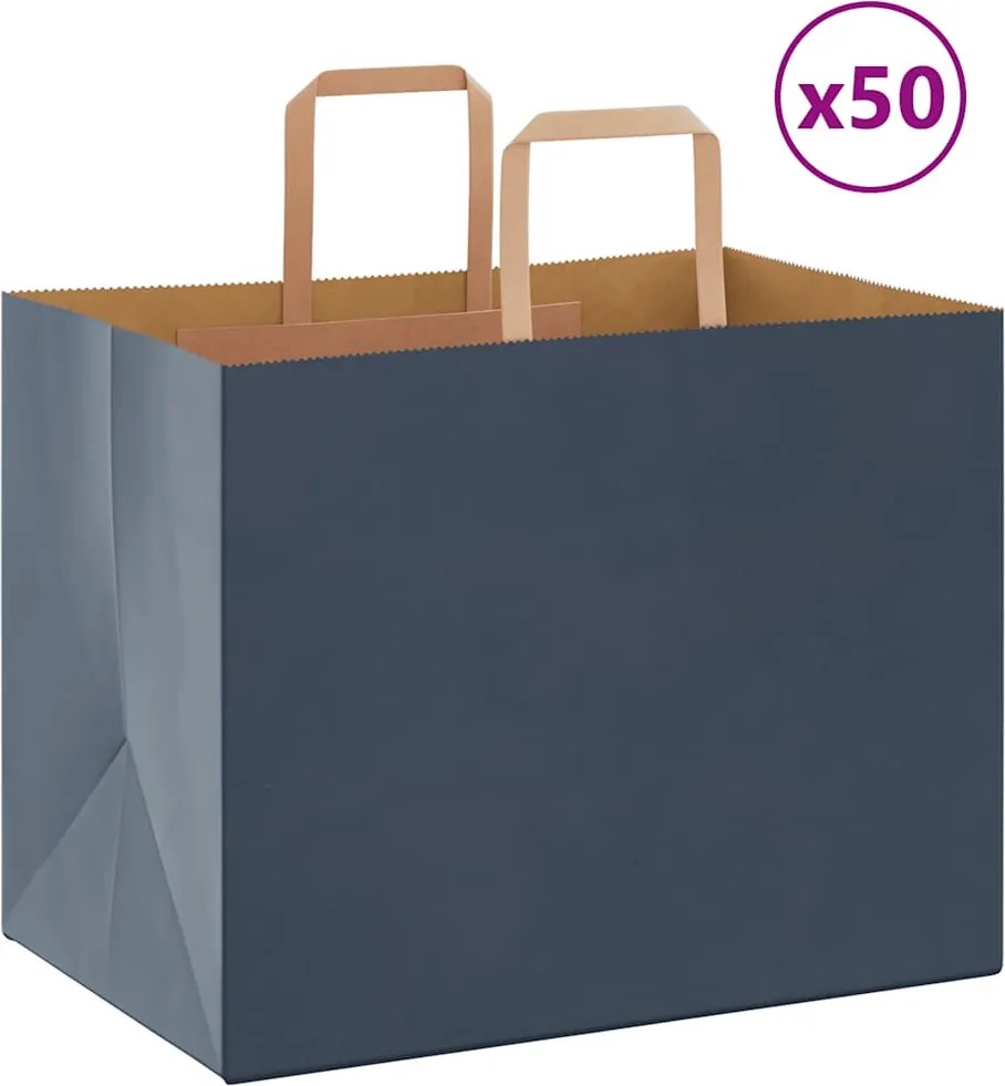 vidaXL Sacos de papel 50 unid com alças azul 32x22x24 cm