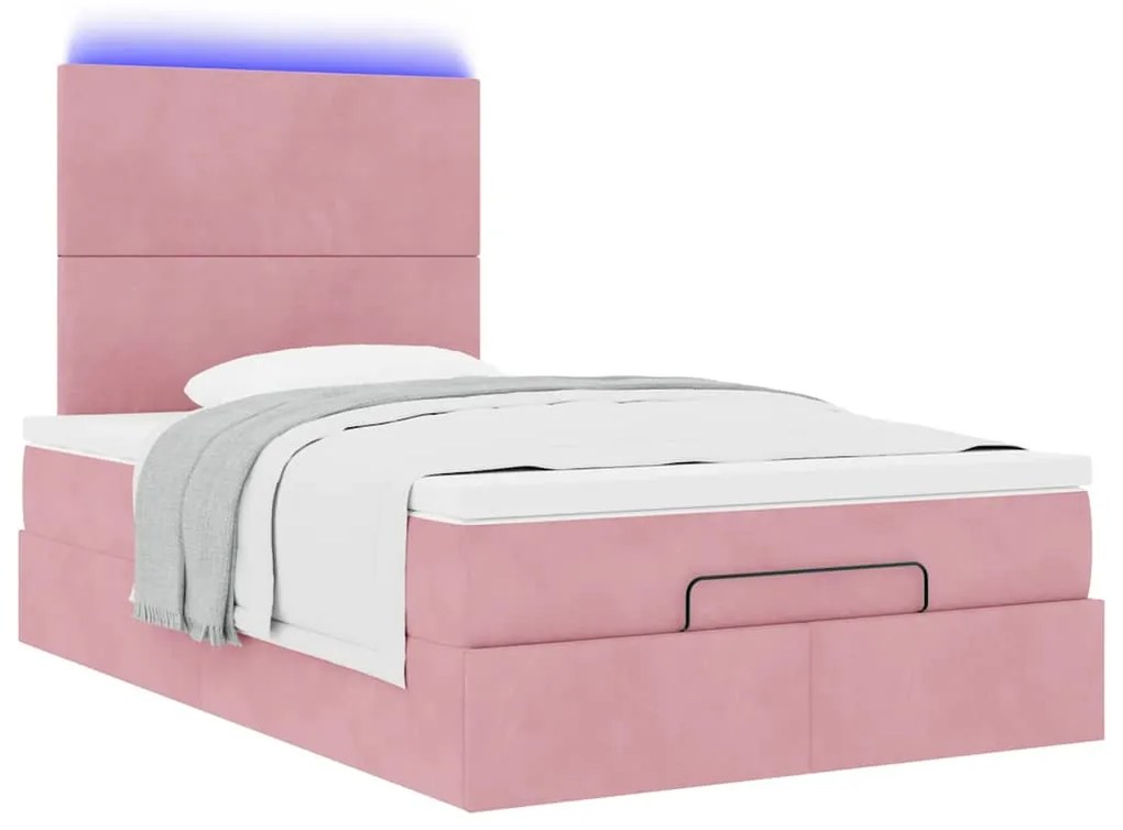 Estrutura de cama otomana com colchões 120x200 cm veludo rosa