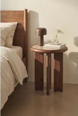 Pack De 2 Mesas De Cabeceira Ø40 Cm Em Azulejos E Madeira De Acácia Aitana Tapioca Bege - Castanho-acácia Escuro - Sklum